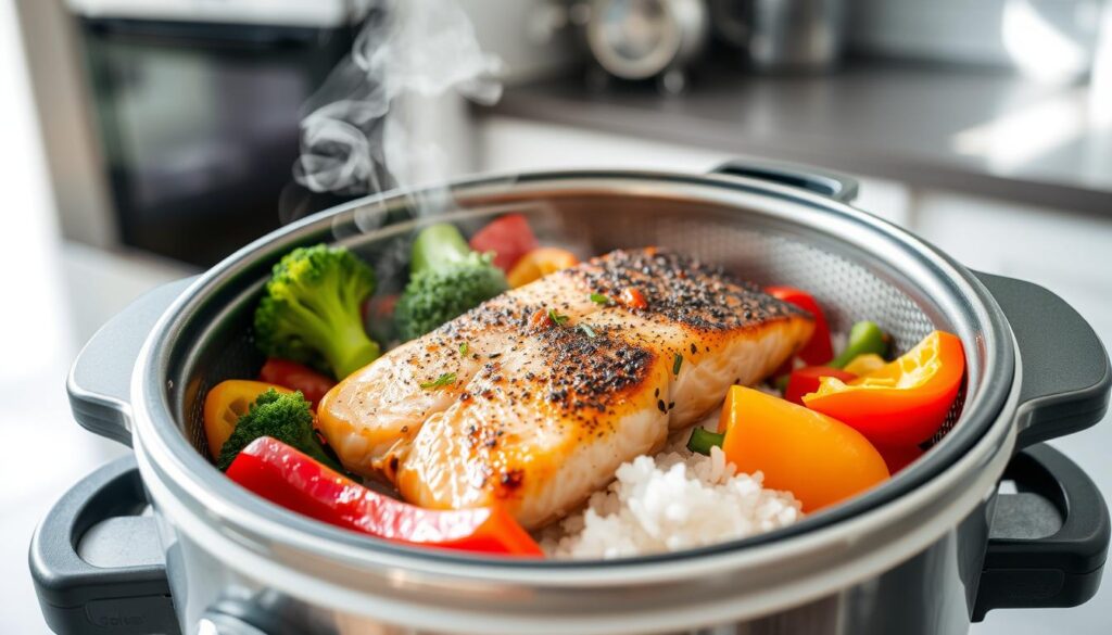 cooking fish in a rice cooker