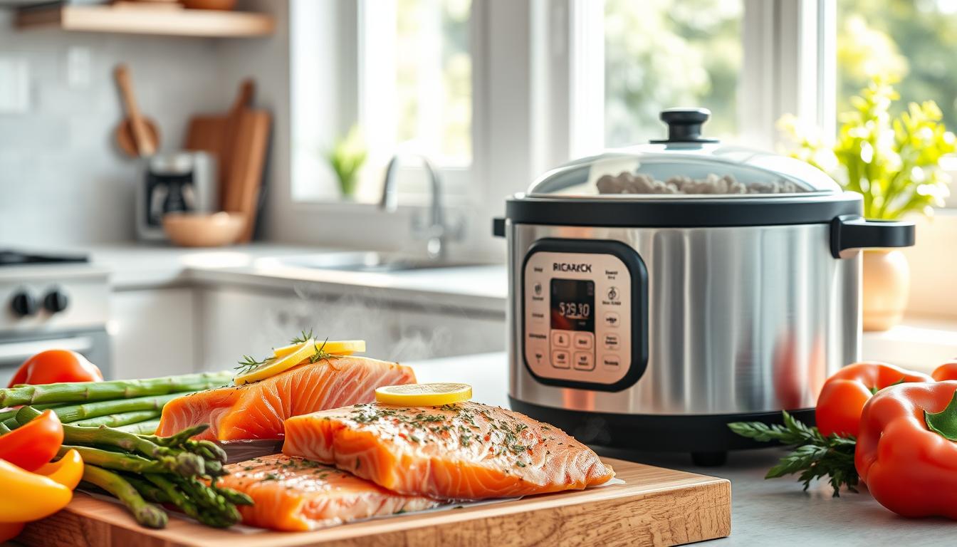 cooking salmon in a rice cooker