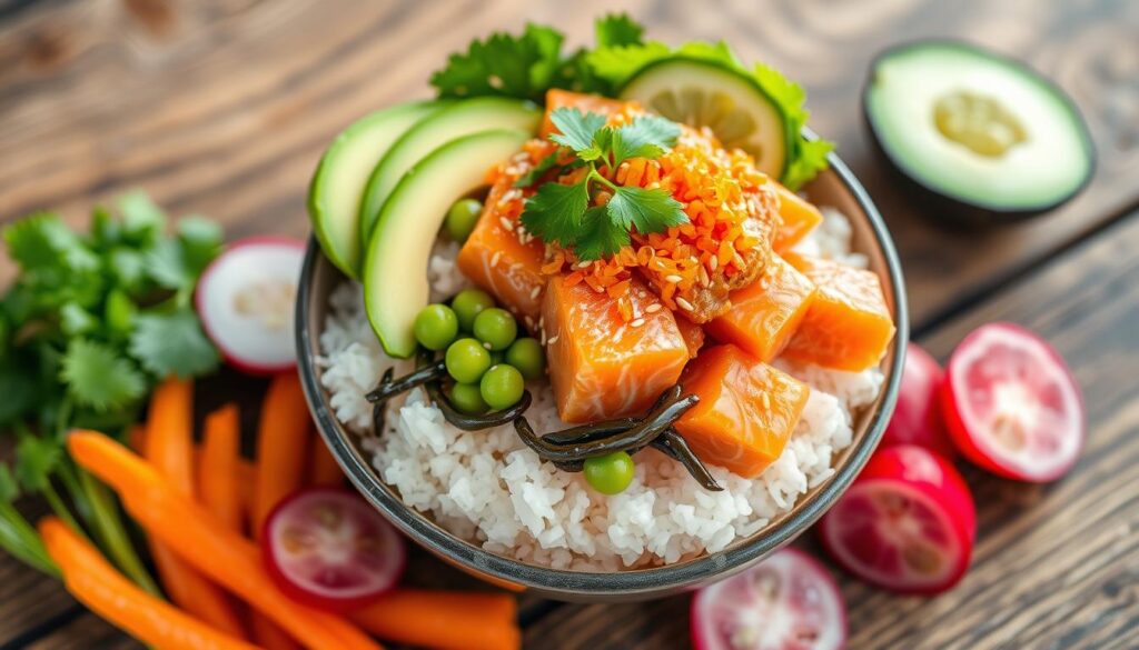 delicious salmon poke bowl