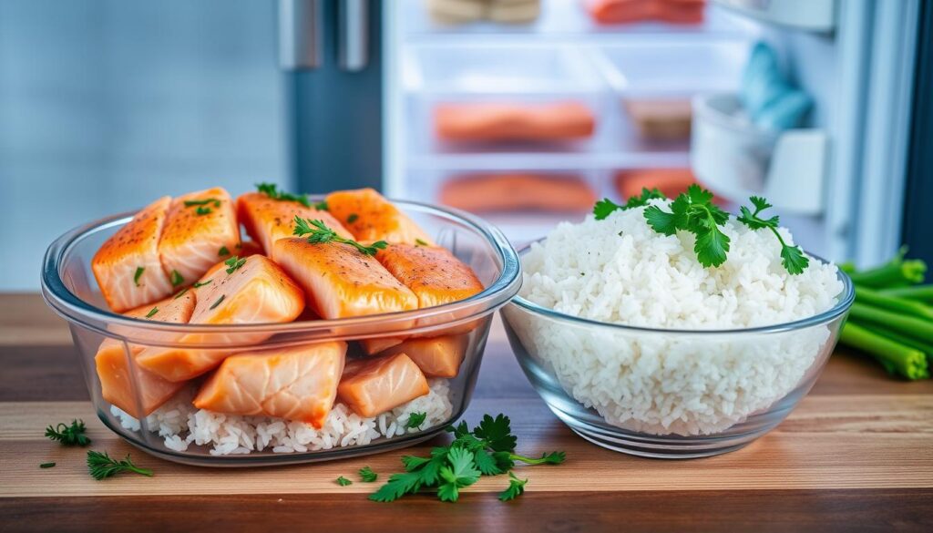 salmon and rice storage