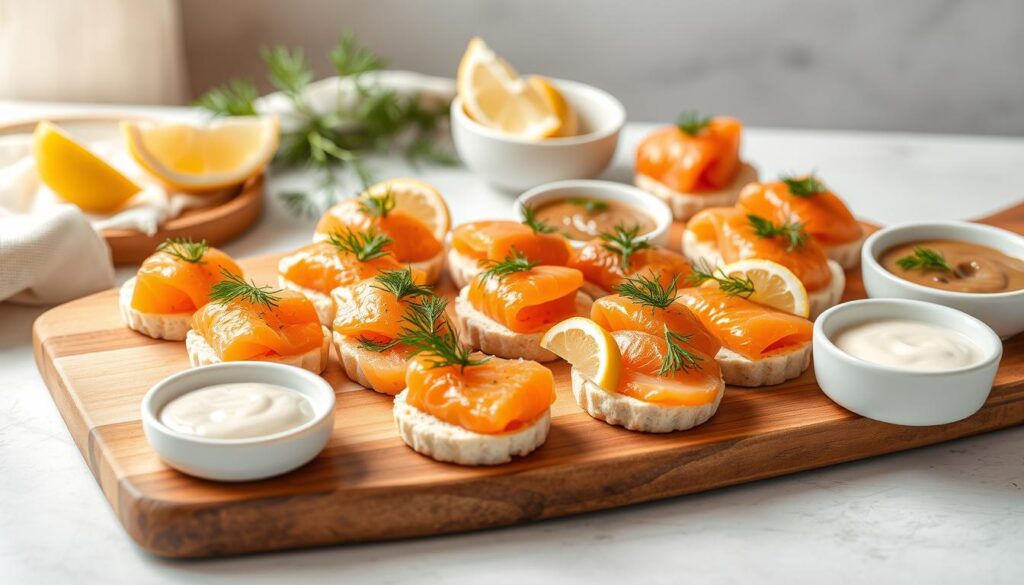 salmon canapes presentation