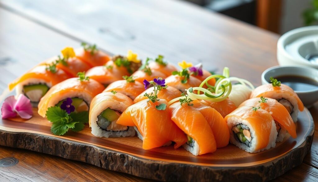 salmon sushi presentation